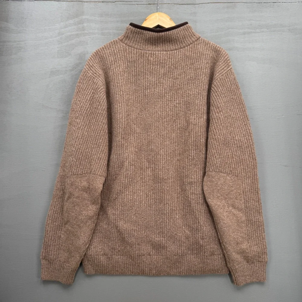 L.L.Bean Waterfowl 1/4 Zip Sweater Brown Merino Lambswool Gore Windstopper Large